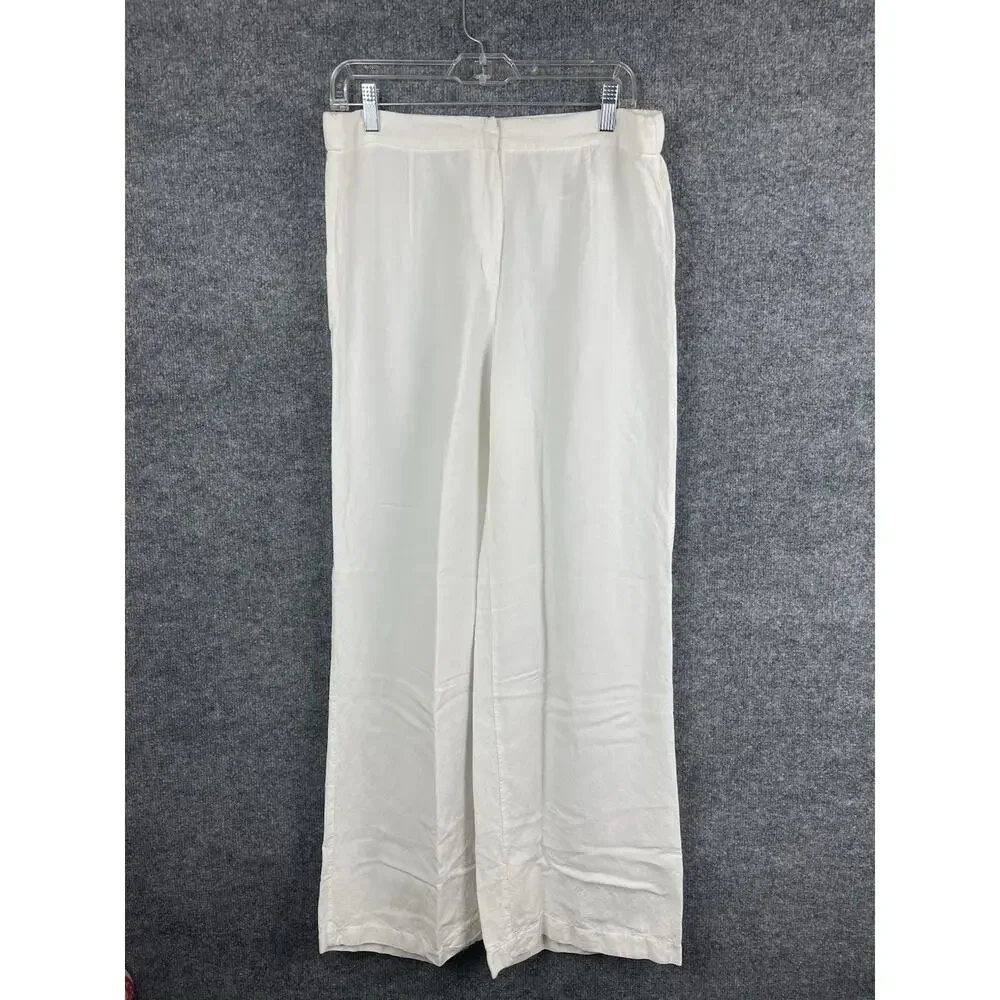 H&M Linen Blend Strech Palazzo Pants, Drawstring Size Large White Boho Lagenlook